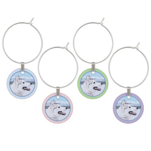 Siberian Husky Silver and White Painting Dog Art Wine Charm