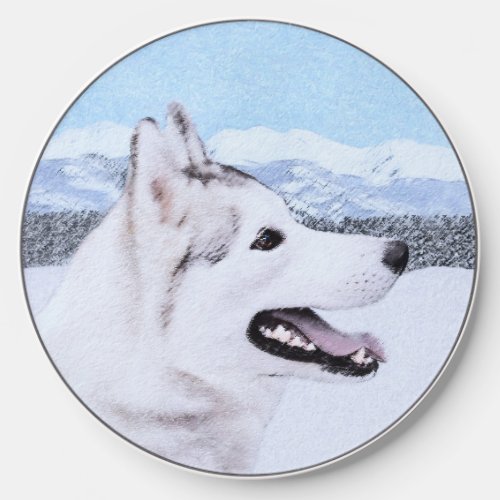 Siberian Husky Silver and White Painting Dog Art Wireless Charger