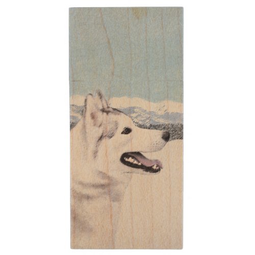Siberian Husky Silver and White Painting Dog Art Wood Flash Drive