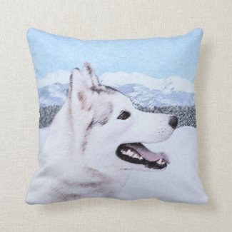 Siberian Husky (Silver and White) Throw Pillow