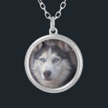 Siberian Husky Silver Plated Necklace<br><div class="desc">This digital painting depicts a Siberian Husky standing on snow,  its fur glistening with frosty highlights as the winter landscape stretches endlessly behind it. The dog’s expressive eyes catch the viewer’s attention.</div>