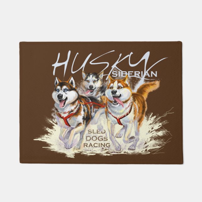 siberian husky sled dogs doormat (Front)
