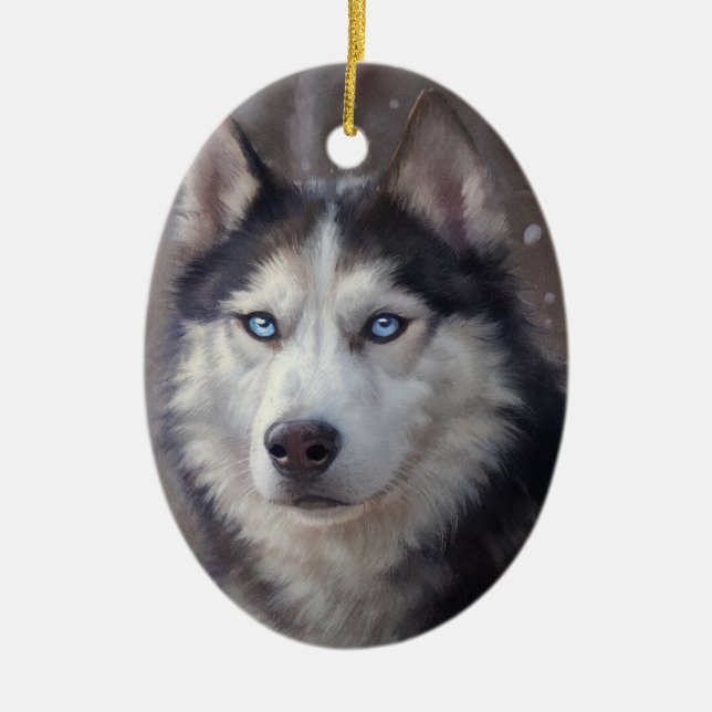 Siberian Husky Snow Ceramic Ornament (Front)