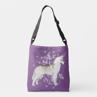 Siberian Husky Snow Flurry Crossover Bag Purple