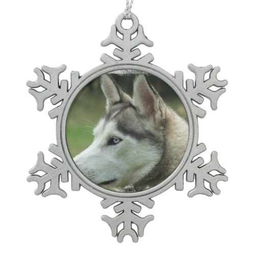 Siberian Husky Snowflake Pewter Christmas Ornament