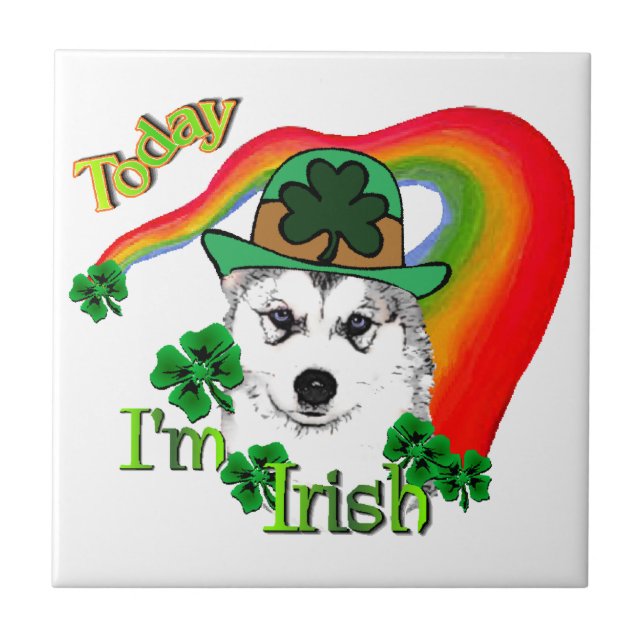 Siberian Husky St Patrick's Ceramic Tile (Front)