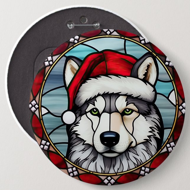 Siberian Husky Stained Glass Christmas Button (Front & Back)