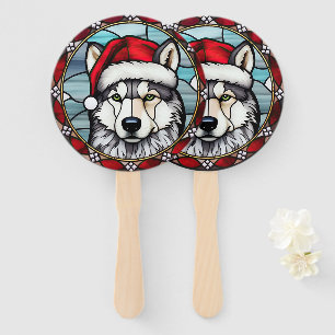 Siberian Husky Stained Glass Christmas Hand Fan