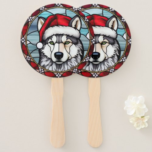 Siberian Husky Stained Glass Christmas Hand Fan