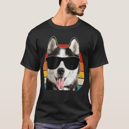 Siberian Husky Sunglasses Funny Vintage Husky Dog  T_Shirt