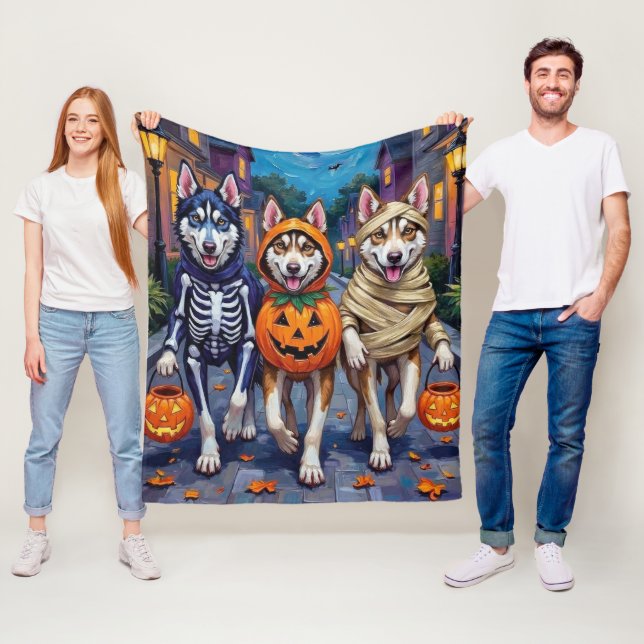 Siberian Husky Trick-or-Treating Halloween Costume Fleece Blanket (In Situ)