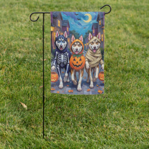 Siberian Husky Trick-or-Treating Halloween Costume Garden Flag
