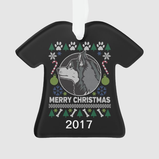 Siberian Husky Ugly Christmas Sweater Ornament (Front)
