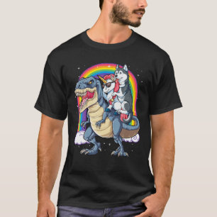 Siberian Husky Unicorn Dinosaur T Rex Funny Rainbo T-Shirt