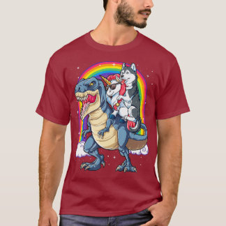 Siberian Husky Unicorn Dinosaur T rex Funny T-Shirt