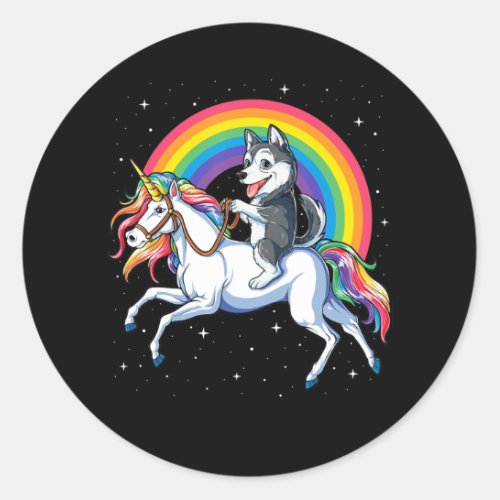 Siberian Husky Unicorn Girls Space Galaxy Classic Round Sticker