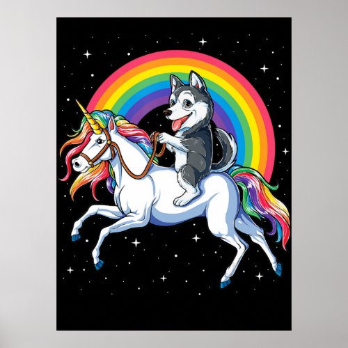 Siberian Husky Unicorn Girls Space Galaxy Poster