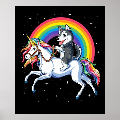 Siberian Husky Unicorn Girls Space Galaxy Rainbow Poster