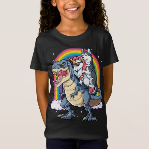 Siberian Husky Unicorn Riding Dinosaur T rex Gift  T_Shirt