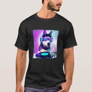 Siberian husky Vaporwave DJ Dog Aesthetic Boys Gi T-Shirt