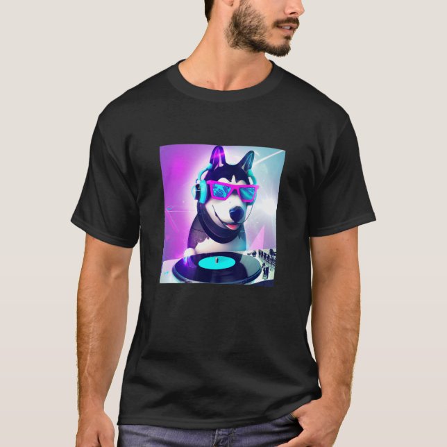 Siberian husky Vaporwave DJ Dog  Aesthetic Boys Gi T-Shirt (Front)