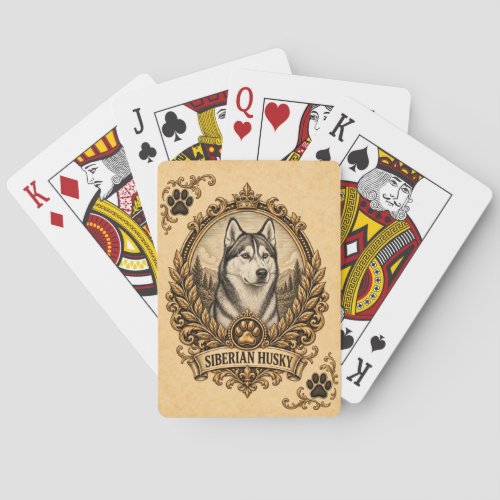 Siberian Husky, Vintage Heritage Dog Poker Cards