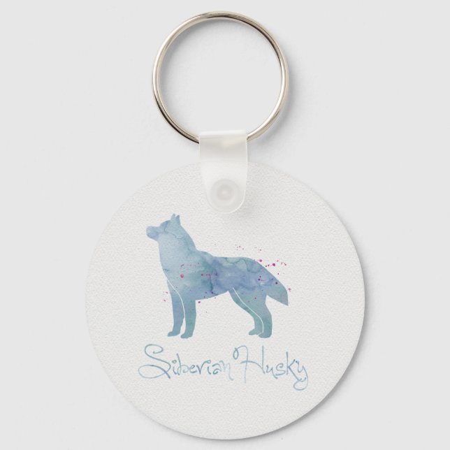 Siberian Husky Watercolor Design Keychain (Front)
