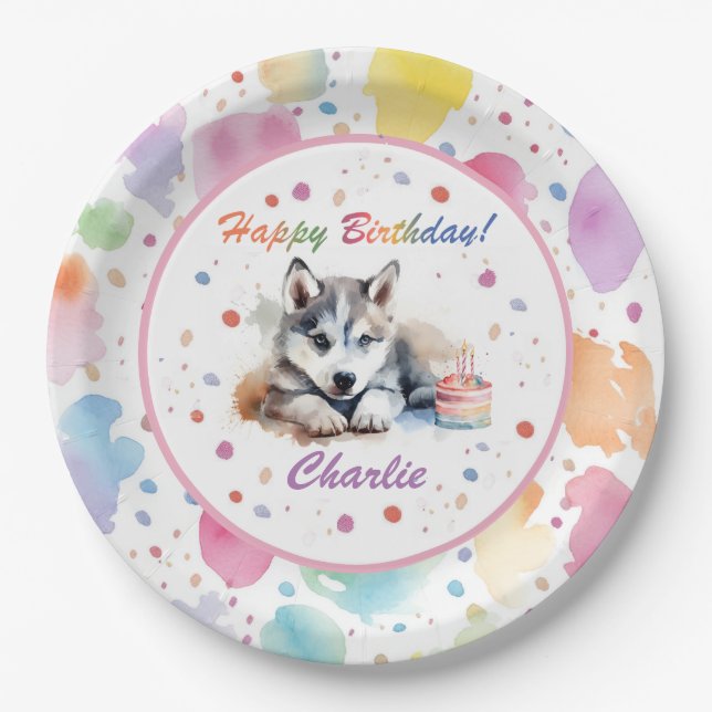 Siberian Husky Watercolor Paper Plate (Front)