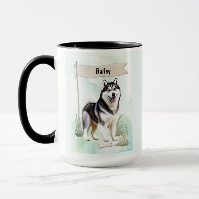 Siberian Husky Watercolor Personalized Dog Mug (Left)