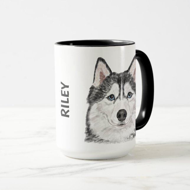 Siberian Husky Watercolor Personalized Mug (Front Right)