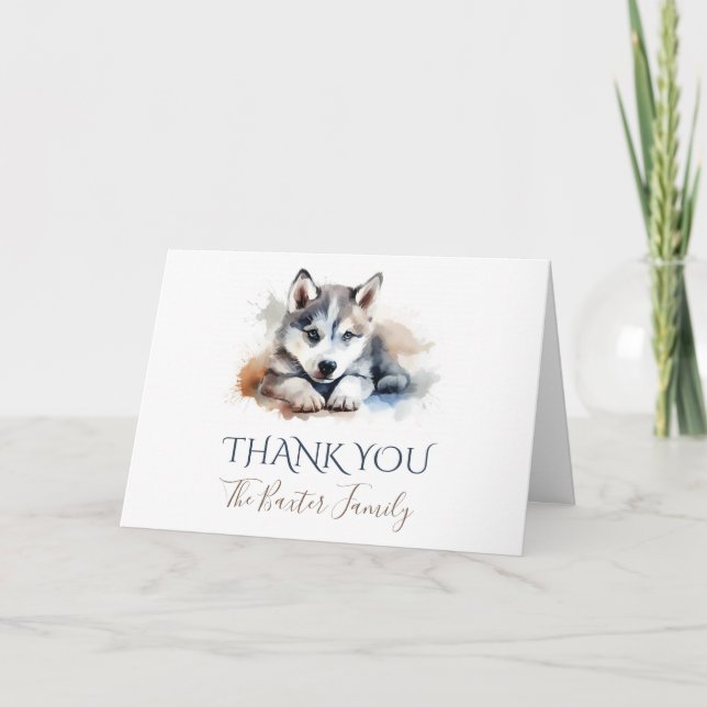 Siberian Husky Watercolor Thank You Card (Front)