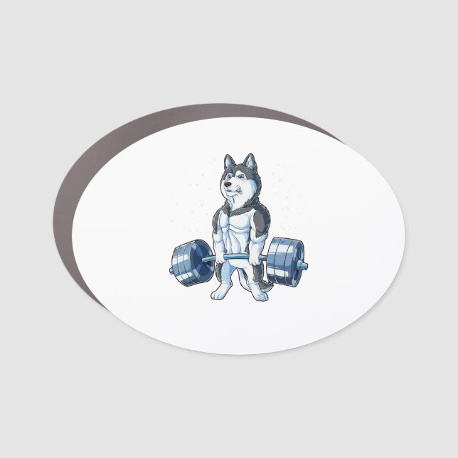 Siberian Husky Weightlifting Funny Deadlift Men Car Magnet (Front)