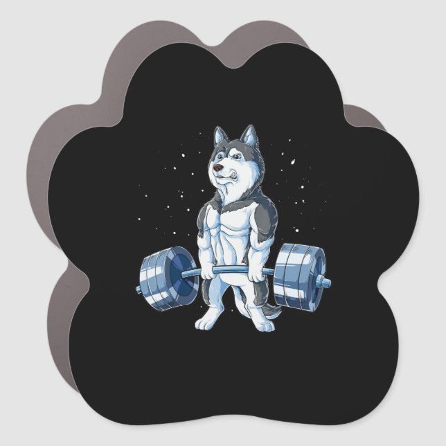 Siberian Husky Weightlifting Funny Deadlift Men Car Magnet (Front)