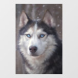 Siberian Husky Window Cling<br><div class="desc">This digital painting depicts a Siberian Husky standing on snow,  its fur glistening with frosty highlights as the winter landscape stretches endlessly behind it. The dog’s expressive eyes catch the viewer’s attention.</div>