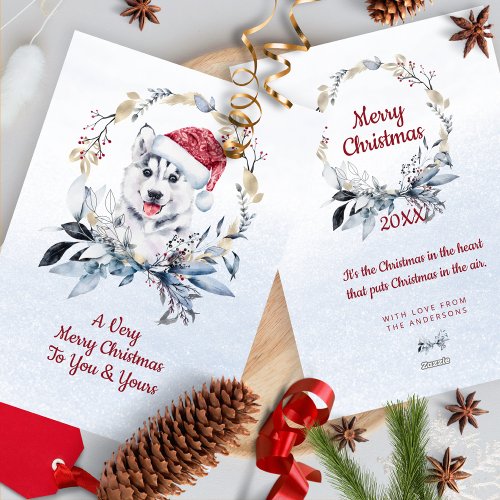Siberian Husky Winter Family Name Couple Photo Holiday Card