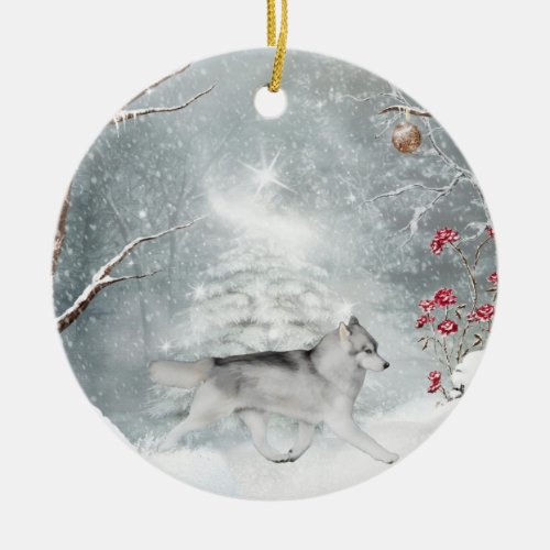 Siberian Husky Winter Ornament