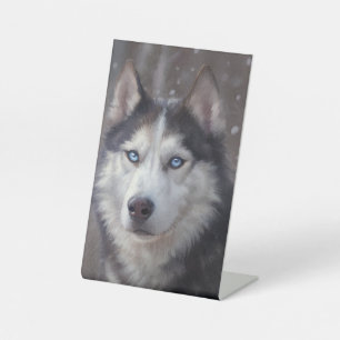 Siberian Husky Winter Pedestal Sign