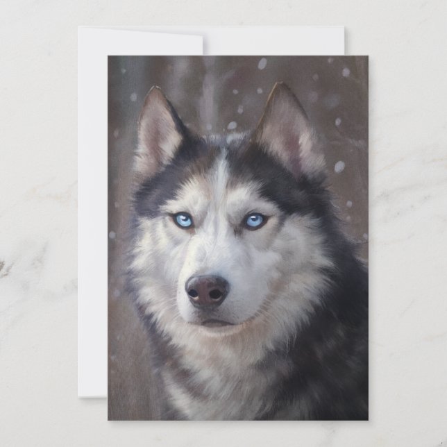 Siberian Husky Winter Thank You Card (Front)