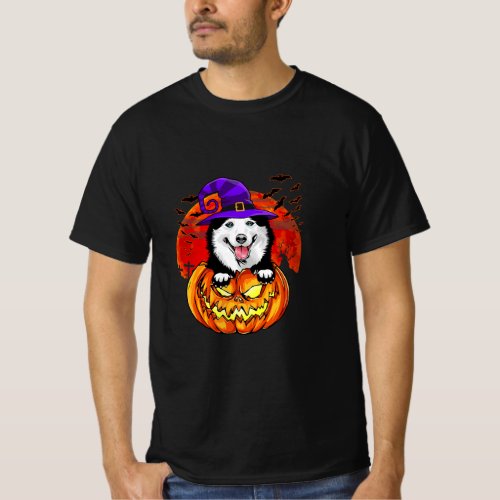 Siberian Husky Witch Pumpkin Halloween Costume T_Shirt
