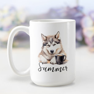 Siberian Husky with coffee mug, dog with attitude Coffee Mug
