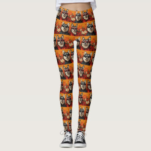 Siberian Husky with Heart Roses Valentine's Day Leggings