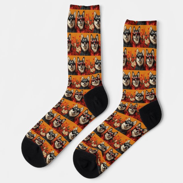 Siberian Husky with Heart Roses Valentine's Day  Socks (Left)