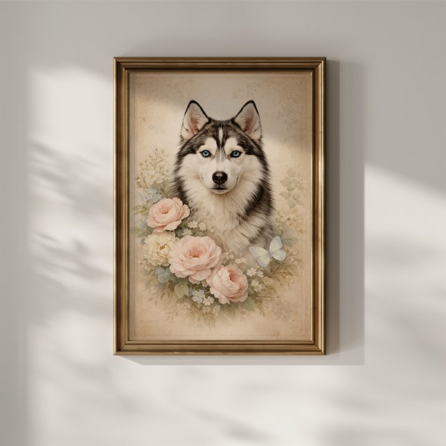 Siberian Husky with Roses Poster (Creator Uploaded)