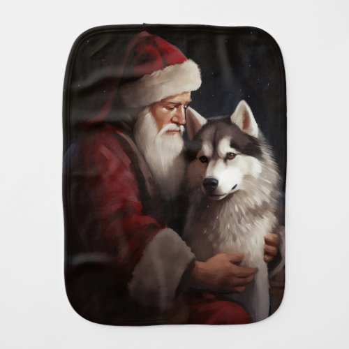Siberian Husky With Santa Claus Festive Christmas Baby Burp Cloth