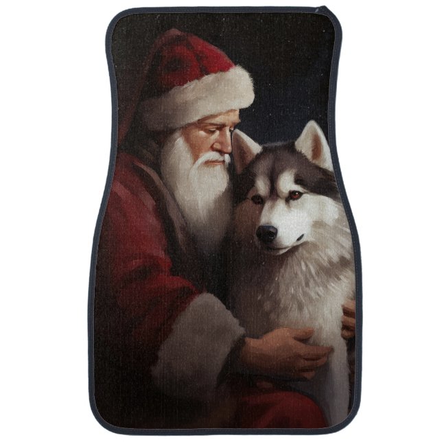 Siberian Husky With Santa Claus Festive Christmas Car Floor Mat (Front)