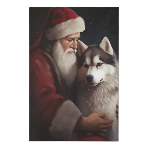 Siberian Husky With Santa Claus Festive Christmas Faux Canvas Print