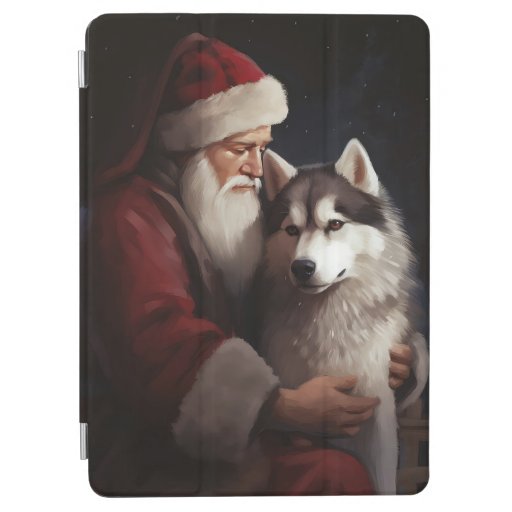 Siberian Husky With Santa Claus Festive Christmas iPad Air Cover