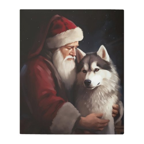 Siberian Husky With Santa Claus Festive Christmas Metal Print