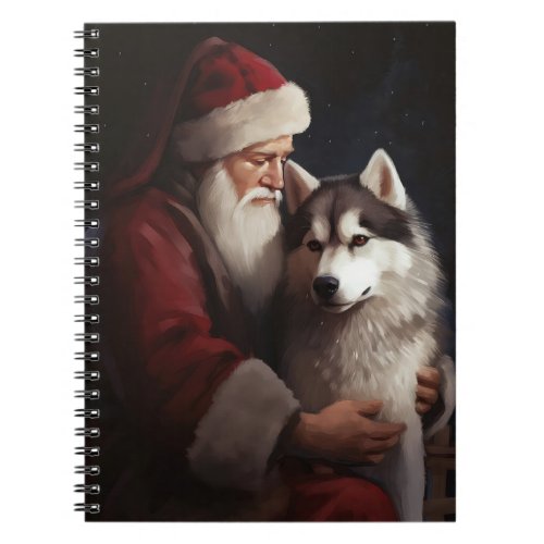 Siberian Husky With Santa Claus Festive Christmas Notebook