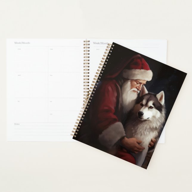Siberian Husky With Santa Claus Festive Christmas Planner (Display)